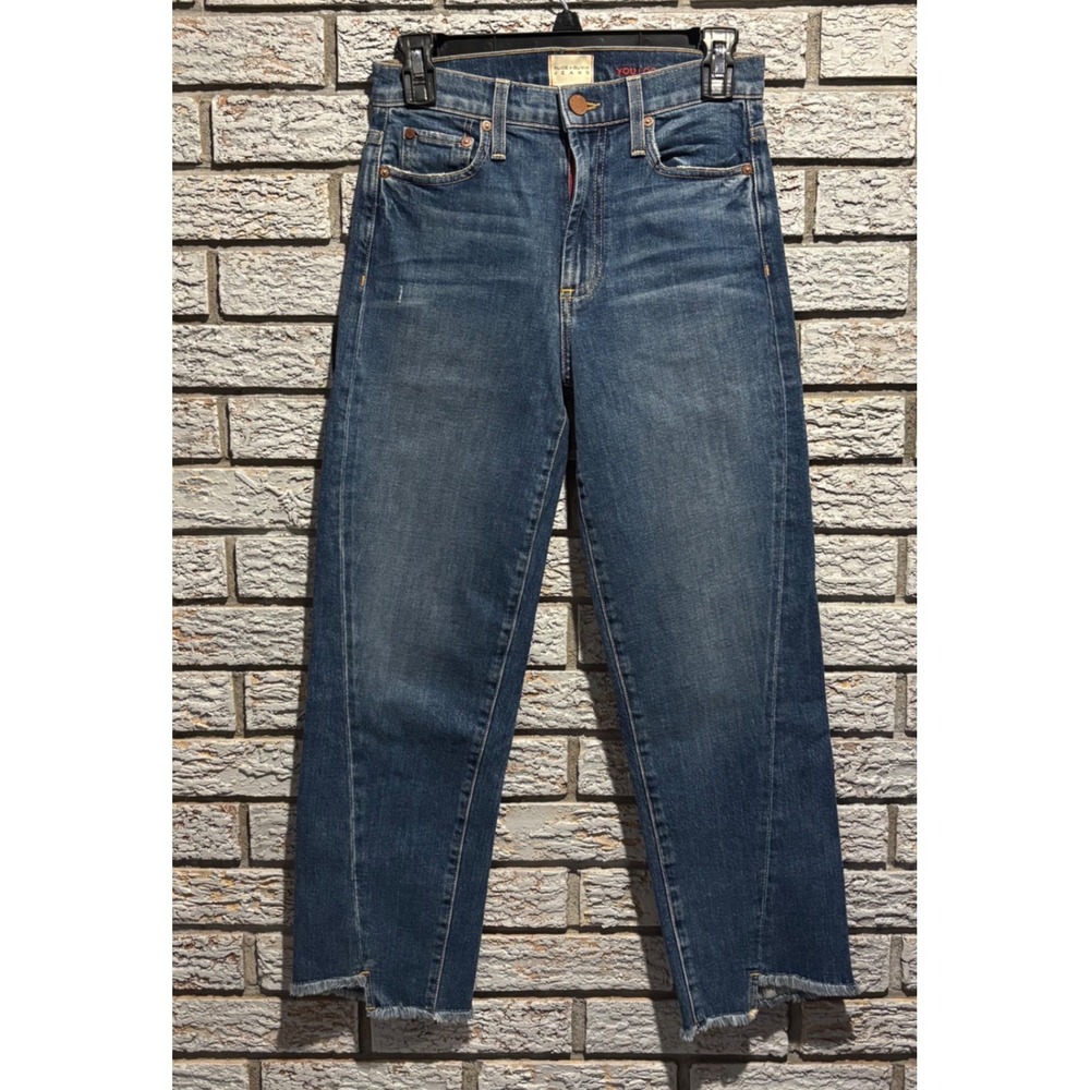 Alice + Olivia Jeans High Rise Straight Leg Raw Hem Medium Wash Denim Size 25
